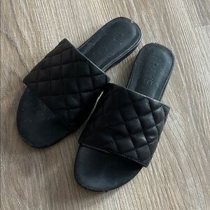 Black Quilted Slide Sandals RAYE Revolve